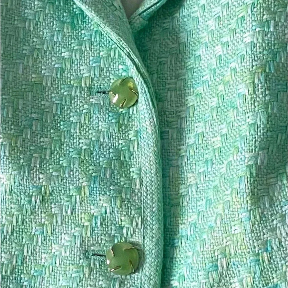 ELIE TAHARI Women Mint Green Woven Tweed 100% Cotton Office Career Blazer Sz 12 - Picture 6 of 10